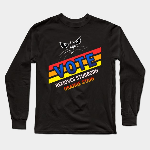 Retro Cat Vote Removes Stubborn Orange Stain Long Sleeve T-Shirt by coloringiship